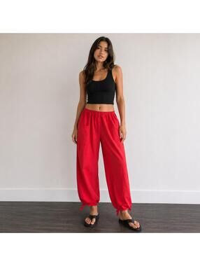 B'Gauze Red Cotton Gauze Harem Pants L/XL NWT Boho Ankle Tie Pocket
